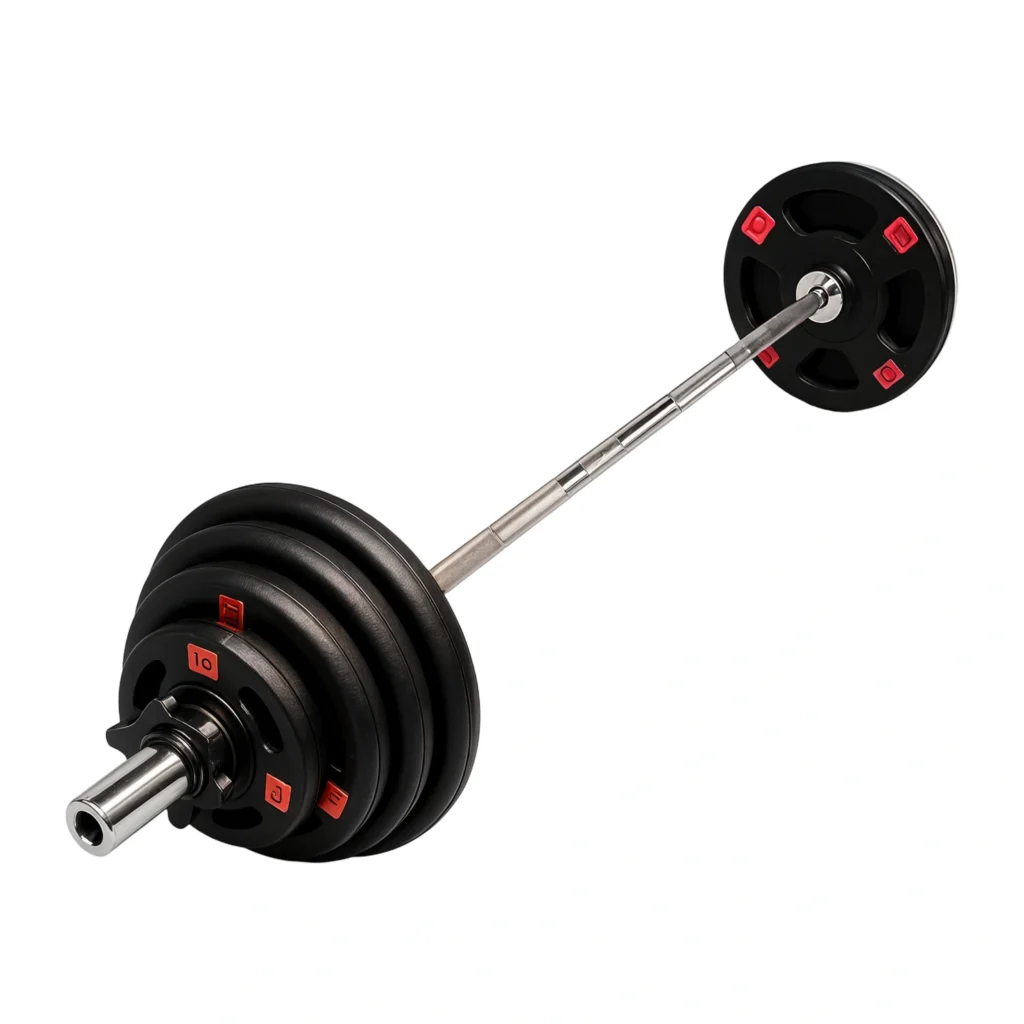 SET OLÍMPICO PLASTIFICADO CON BARRA Y DISCOS (290 lbs)