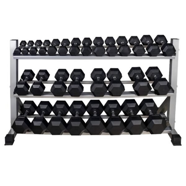 RACK CON 10 PARES DE MANCUERNAS HEXAGONALES (55 lbs - 100 lbs)