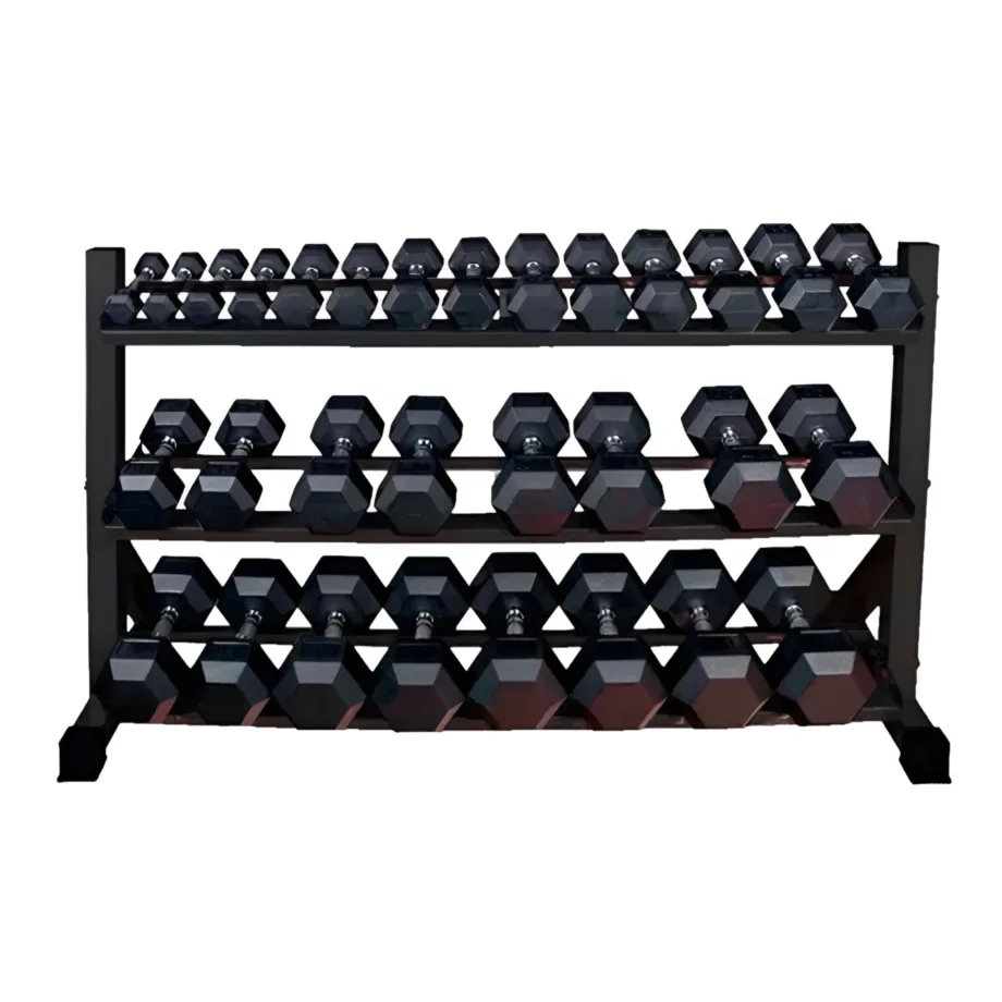 RACK CON 15 PARES DE MANCUERNAS HEXAGONALES (3 lbs – 60 lbs)