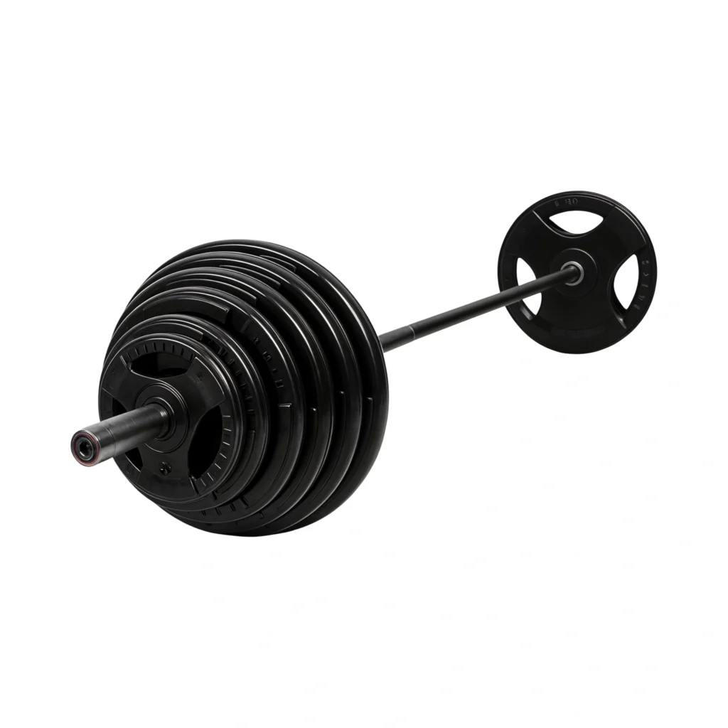 SET OLIMPICO PLASTIFICADO, CON BARRA Y DISCOS (290 lbs)