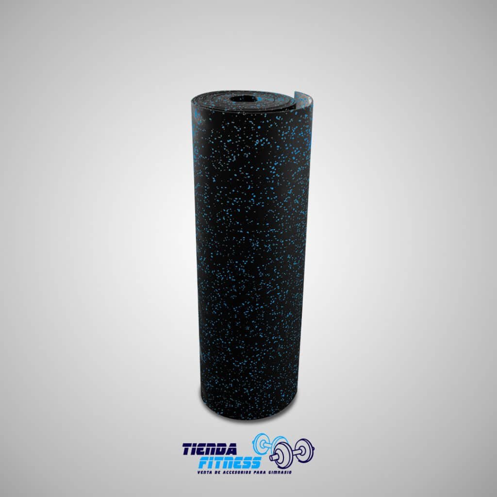 ROLLO DE CAUCHO COLOR NEGRO CON PUNTOS AZULES - Tienda Fitness