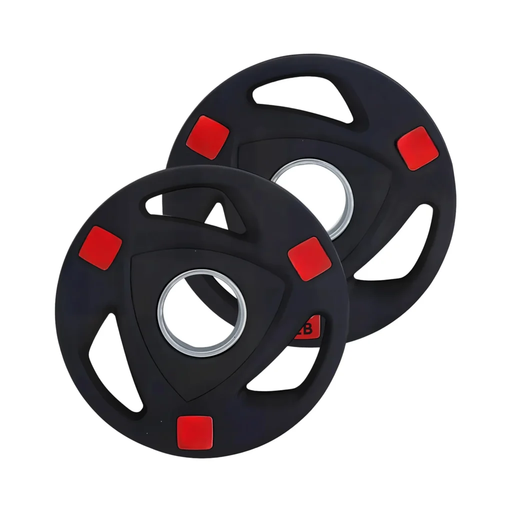 DISCOS OLIMPICOS PLASTIFICADO EN LIBRAS CON AGARRADERA (5lb – 45lb)