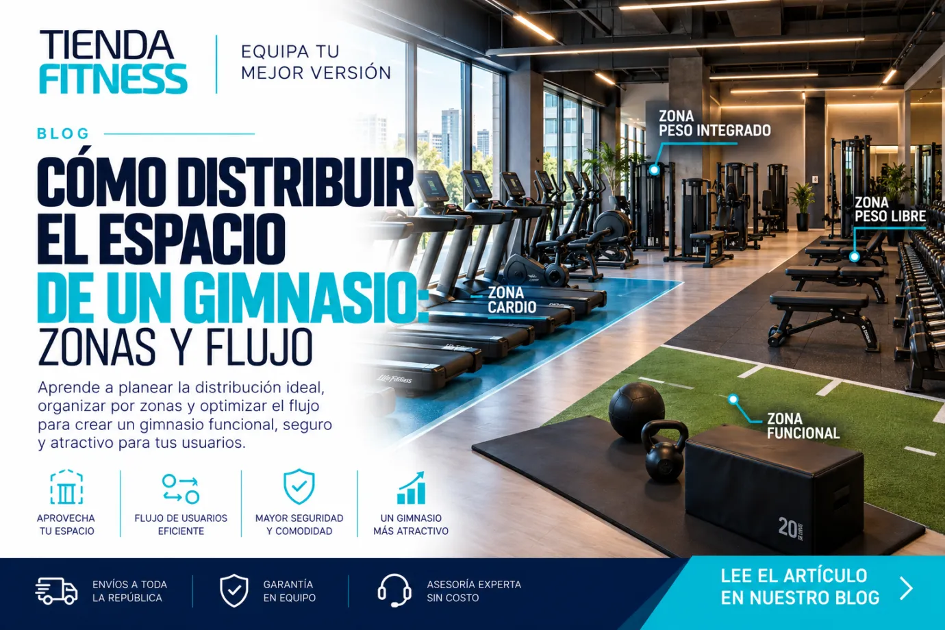 Cómo distribuir el espacio de un gimnasio: zonas y flujo